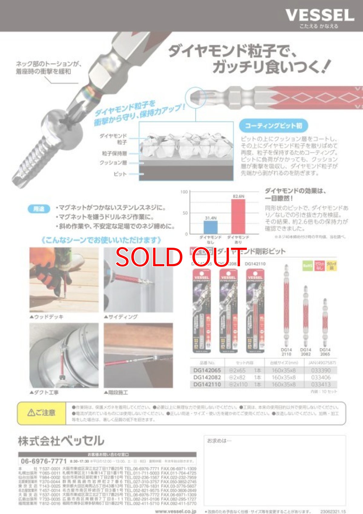 画像3: ベッセル VESSEL ダイヤモンド剛彩ビット ネジにがっちりと食いつくダイヤモンド粒子 DG142065 (+)2x65 1本 (3)