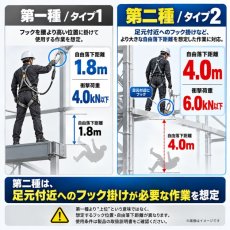 画像2: 第二種 タイプ2 安全帯 ランヤード 椿モデル フルハーネス専用 ダブル ロック装置付き巻取式リール 第二種 使用可能質量130kg以下 LRR7W-T2-SI (2)