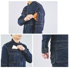 画像8: 作業着 作業服 デニム ストレッチ かっこいい おしゃれ 上着 ジャケット ブルゾン ヘビーウエイト 02540 (8)