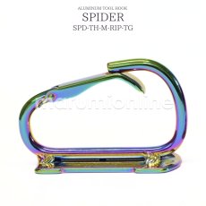 画像1: カラビナツールフック DIY 工具 アルミ製 軽量 鍛造 腰道具 胴ベルト用 レインボー 虹色 チタンコーティング Mサイズ SK11 スパイダー 藤原産業 SPD-TH-M-RIP-TG (1)