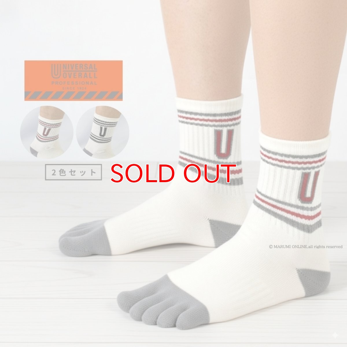 画像1: ユニバーサルオーバーオール 靴下 ソックス メンズ 2足セット コットン 綿 ポリエステル 5本指 UN-501 (1)