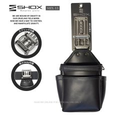 画像1: SHOX ショックス 腰道具 工具差し 腰袋 スプリング機構 牛本革 ターポリン素材 合成皮革 藤原産業 SHX-13 小型腰袋 2段 Mサイズ (1)